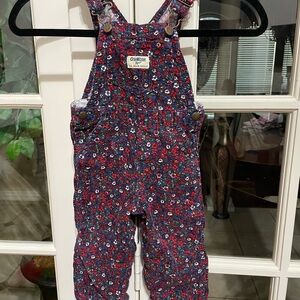 OshKosh B'gosh Kids Overalls - Red and Blue Floral Micro Corduroy 18M